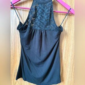 Black Lace Halter Slip Top